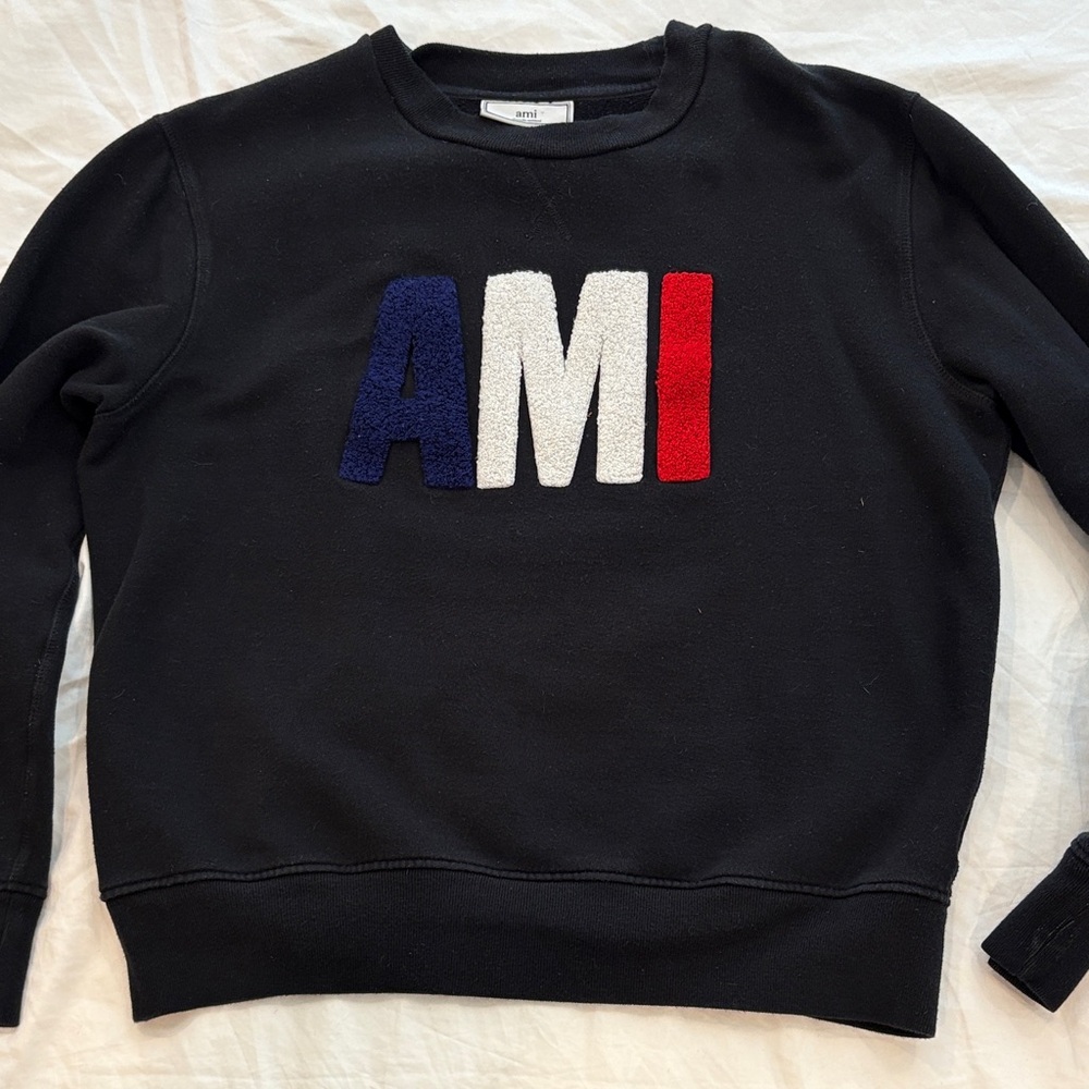 Ami Black Sweatshirt with Tricolor Logo